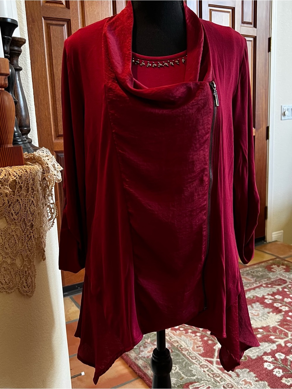 Adam Jacobs 2 Piece Tank Tunic Uneven Hem Zipper Studs Cowl Neck Ruching Size M
